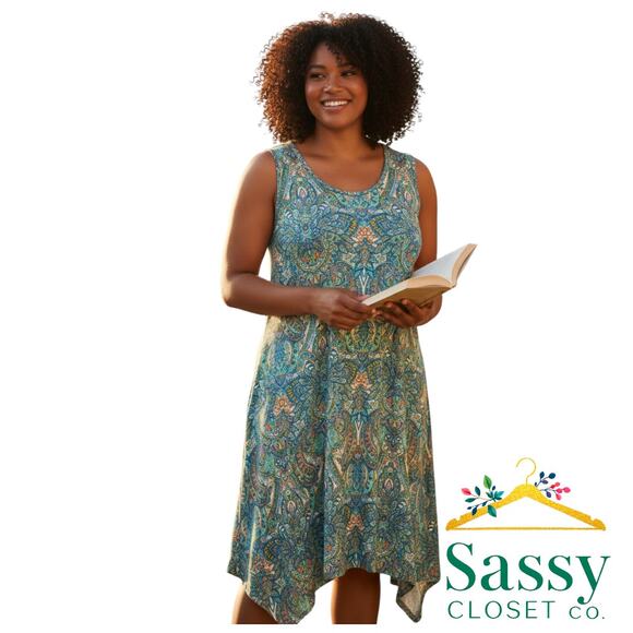 Lucky Brand Sleeveless Teal Paisley Midi Dress Women’s 3X Boho Festival Capsule - Picture 1 of 7